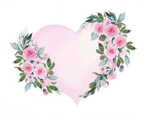 Herz aus rosa Rosen und grünen Blättern